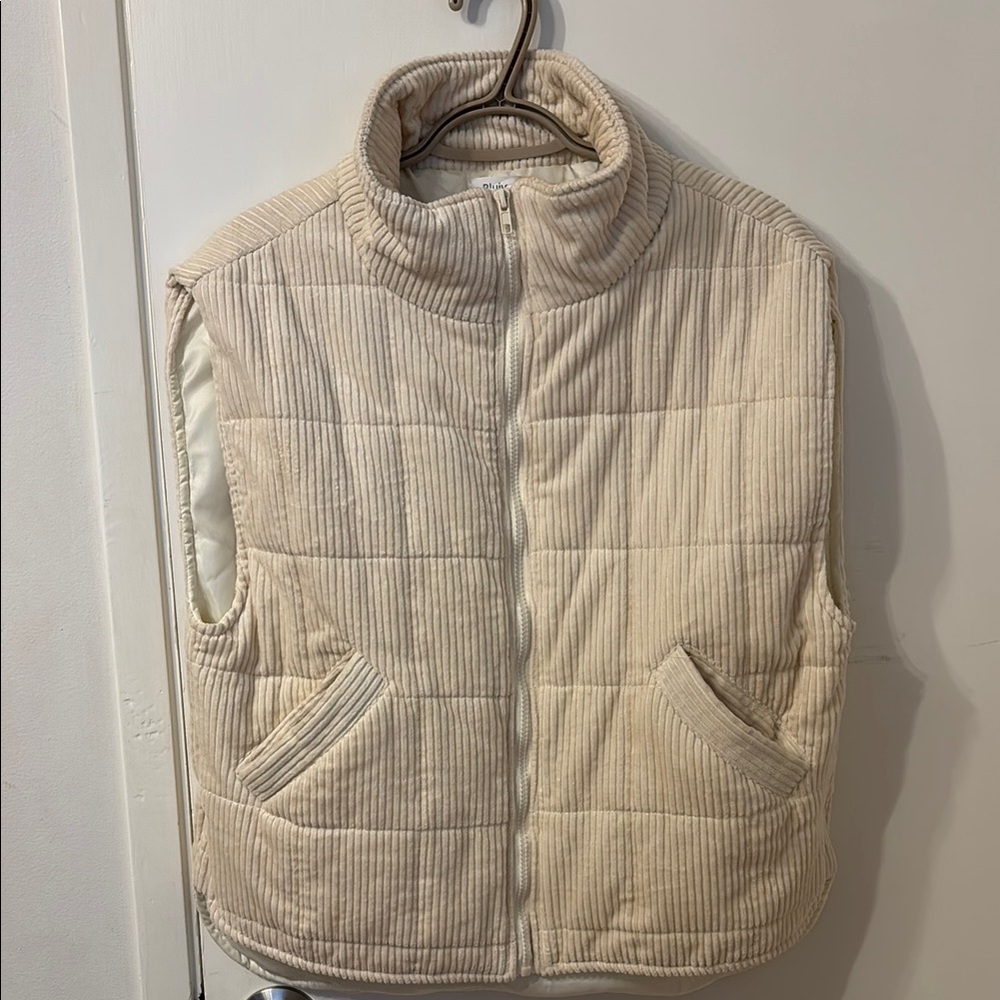 Cream Quilted Puffer Vest with High Collar